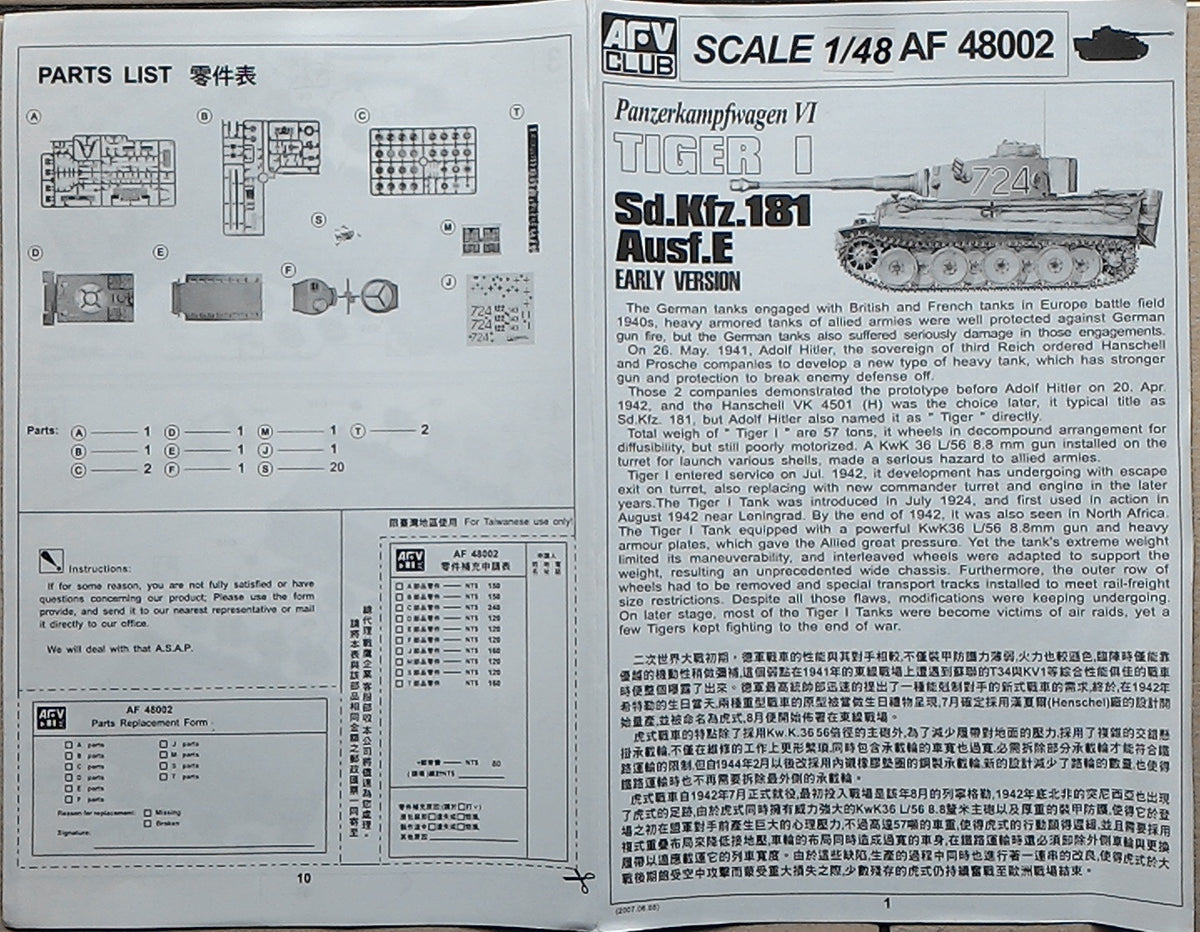 Maquette Fuman Tiger 1 Ausf. E Sd. Kfz. 181 - Échelle 1:48
