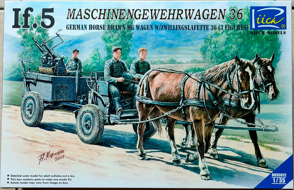 Riich models 1/35 If.5 German Horse Drawn MG Wagen w/Zwillingslaftte 36 w/ 3figures