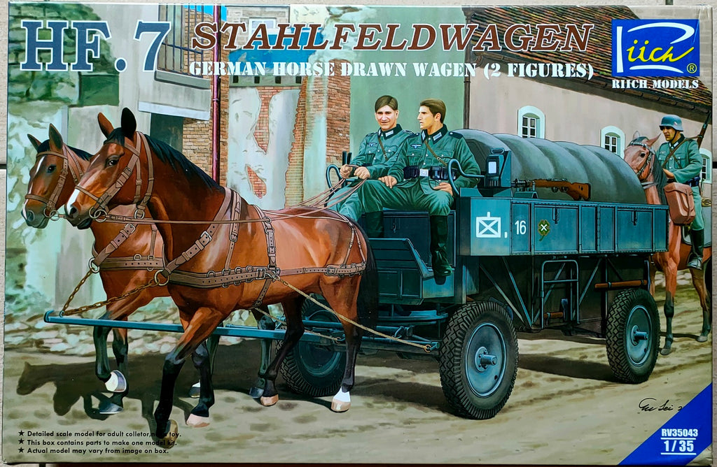 Riich models 1/35 German Hf.7 Horse drawn Steel field wagen w/2 Horses & 2 Fig